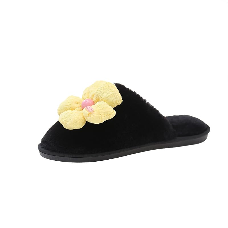 Women Men Flowers Slippers Soft Warm Slides Memory Foam Cute Faux Fur Sandals Indoor House Home Shoes Winter