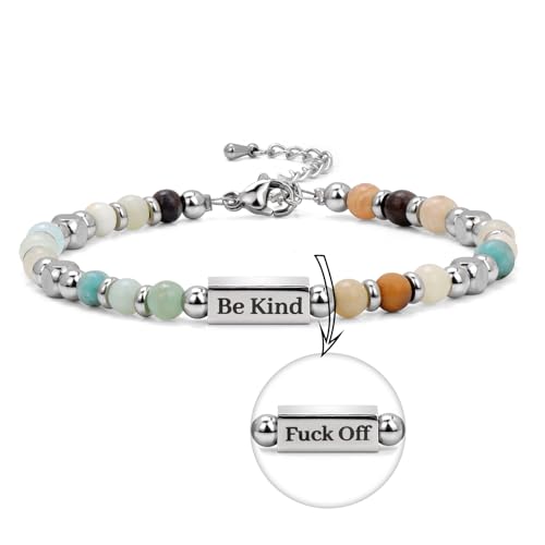 Raicegs Be Kind Off Bracelet for Women Gemstone Beaded Bracelets Silver Bracelets for Women Boho Bracelets Stainless Steel Crystal Hidden Message Jewelry for Women