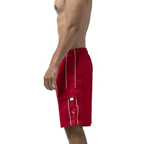 Piped Guard Swim Trunks (Red, Small) #TOP5