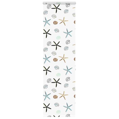 vidalXL Shower Roller Blind 80x240cm - Water- PEVA Fabric with Cassette - Multicolour - Modern Style - Shellfish Pattern - Bathroom Window Treatment