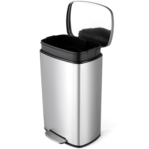 8 Gal Kitchen Trash Can, 30L Recycling or Garbage Bin, Brushed Stainless Steel Waste Basket,...