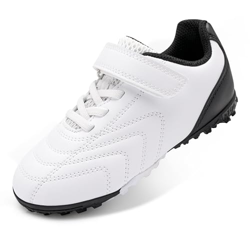 Stelle Boys Girls Indoor Soccer Shoes Kids Turf Shoes Baseball/Softball Futsal Athletic Cleats for Toddler/Little/Big Kid（White,10MT）