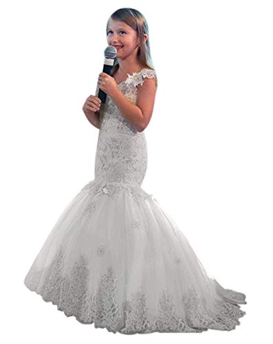 Lace Mermaid Flower Girl Dresses Off Shoulder Kids Pageant Party Dress