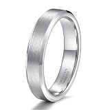 Skcess Anillos de acero de tungsteno para hombre, 4 mm, con borde biselado cepillado, forma de alianzas para hombre, unisex, plata, talla 69 (22,0)