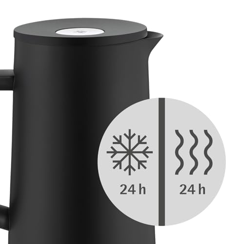Foto von WMF Impulse Thermoskanne 1l, Isolierkanne für Kaffee oder Tee, Druckverschluss, Kaffee Thermoskanne hält Getränke 24h kalt & warm, schwarz