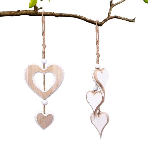 LUMOOM 2 pièces de décoration en Forme de cœur en Bois Suspendu, décoration en Bois en Forme de cœur pour fenêtre, Cadeau, Ornement Murale Suspendue, fenêtre, pour Cadeau, Mariage (A+B)