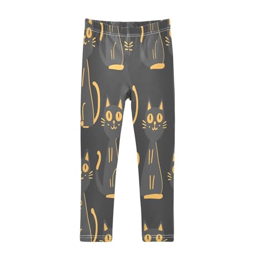 Toddler Girls Leggings Printed Yoga Pants Leggings Yellow Grey Cat for Kids