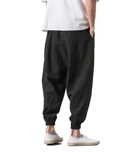 INVACHI Men's Baggy Harem Pants Japanese Linen Sweatpants Elastic Waist Hip Hop Joggers for Men2