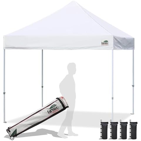 Eurmax USA Standard 10x10ft Patio Pop Up Canopy Tent for Outdoor Events Commercial Instant Canopies with Heavy Duty Roller Bag,Bonus 4 Canopy Sand Bags (White) Cover