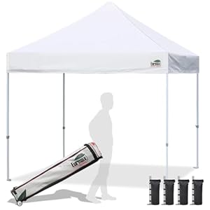Eurmax USA Standard 10x10ft Patio Pop Up Canopy Tent for Outdoor Events Commercial Instant Canopies with Heavy Duty Roller BagBonus 4 Canopy Sand Bags White