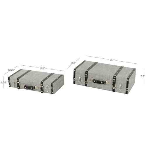 Image of Deco 79 Fabric Decorative Trunk Woven Storage Decorative Large Boxes with Silver Latches and Buckles, Set of 2 Storage Trunks 21 inch, 19 inch W, Gray