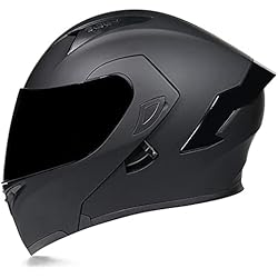 Casco Con Pantalla Facial Integrada Casco De Moto Modular Integrado,Casco Modular Anticolisión con Visera Solar Doble para Hombres Y Mujeres Aprobado por ECE Antivaho Cómodo Y Transpirable Casco De Scooter Negro Mate