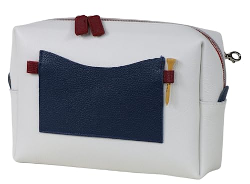 Golf Accessories Bag Pouch for Scorer, Tees, & Balls | Handmade to Order in Italy, Soft Pebble-Grain Waterproof Leather | Golf Valuables Case Items Holder (White/Red/Blue)