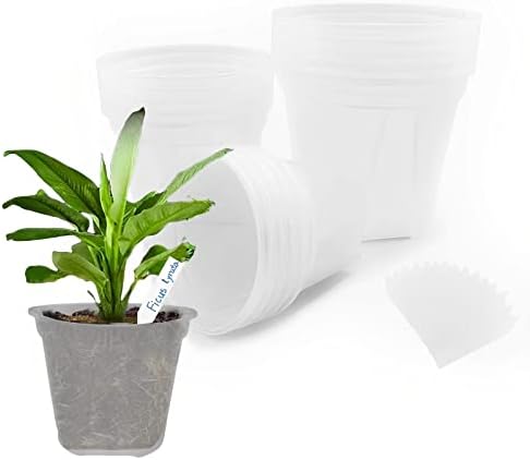 ORSTIO 15 Pack Clear Nursery Pots for Plants 4/5/6 inch Reinforced Transparent Plastic Nursery Pots with Drainage Hole, Plastic Plant Pot Seedling Planter with 15 Pcs Labels for Indoor Outdoor Plants