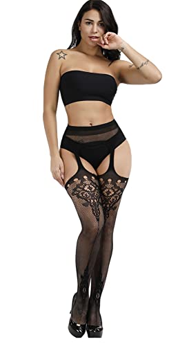 Image of Womens Suspender Pantyhose High Waist Fishnet Tights Fishnet Stockings Thigh High Stockings