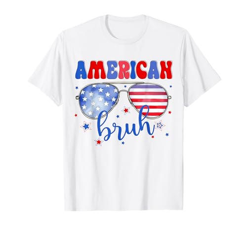 American Bruh Occhiali da sole 4 luglio USA Flag Patriotic Boys Maglietta