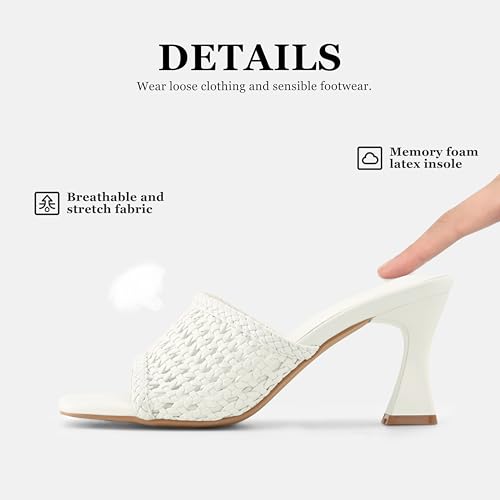 Image of Women's Mule Heels Chunky Kitten Heeled Sandals Mesh Slip On Square Toe Comfortable Casual Dress Pumps Shoes
