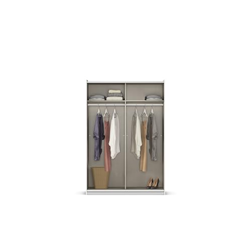 Rauch Möbel Subito Kleiderschrank für Schlafzimmer, Kinderzimmer, Flur, Garderobe, 2-türig mit Spiegel, Farbe Weiß, inkl. 2 Kleiderstangen, 2 Einlegeböden, Breite 136 cm