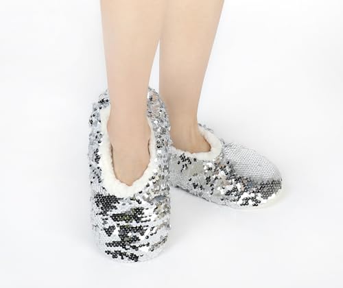 Image of Panda Bros Womens Ballerina Sequin Slippers, Bling House Slippers With Grippers
