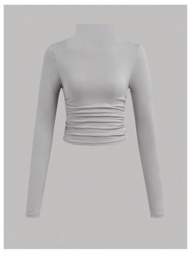 COZYEASE Girl's 3 Packs High Neck T Shirt Long Sleeve Ruched Crop Tops Casual Slim Fit Basic Tees4