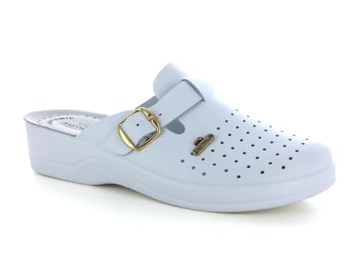 Image of EASYWALK 800 Leather Slip-on Womens Ladies Mule Clogs Slippers Shoes, White, EU 37, UK 4