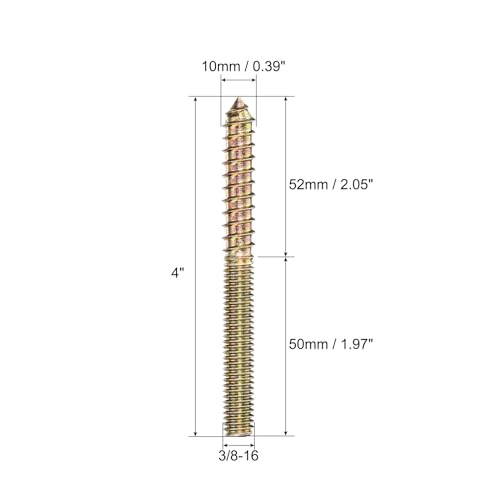 Image of uxcell 3 /8-16x4 Hanger Bolts, 12pcs Double Ended Screws Wood Dowel Screws for Furniture