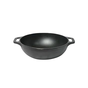 EXOTYQ Retail Cast Iron Kadai 10 - Pre-Seasoned Kadai/Kadhai for Cooking and deep Frying | Multipurpose Loha Kadai | Gas Stove Friendly | Black