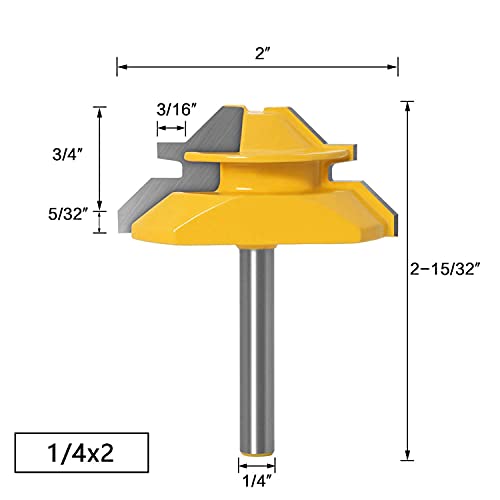 Lengon 1/4 Shank 45 Degree Lock Miter Router Bits Set(3pcs)，cutting diameter 1-3/8",1-1/2", 2" size lock miter - Image 5
