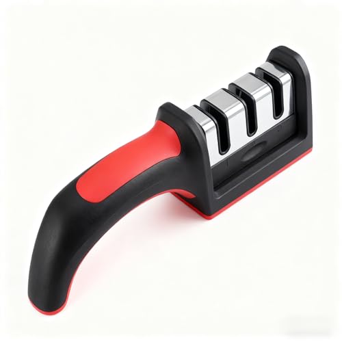 GoodTool 3-Stage Knife Sharpener with Detachable Heads Non-Slip Base & Storage Hook - Manual Knife Sharpener for Coarse Fine & Polish Sharpening