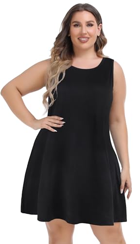 elescat Plus Size Summer Dresses for Women Sleeveless Pockets Beach Tshirt Tank Sundress3