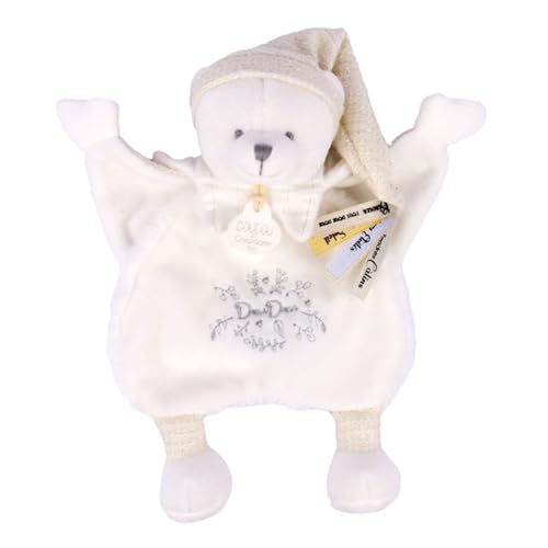 DOUDOU ET COMPAGNIE - Doudou Cape Ours BLANC Peluche Bébé - Ultra Doux et Plat avec Bonnet Doré - Collection Anniversaire 25 ANS - Idée Cadeau Naissance...
