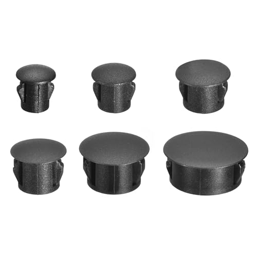 Image of uxcell Black Plastic Hole Plugs, 160pcs 6 Sizes, 0.2 inch /0.24 inch /0.31 inch /0.39 inch /0.51 inch /0.98 inch, Flush Type, Locking, Snap-in Design, Furniture Cabinet Insert End Caps