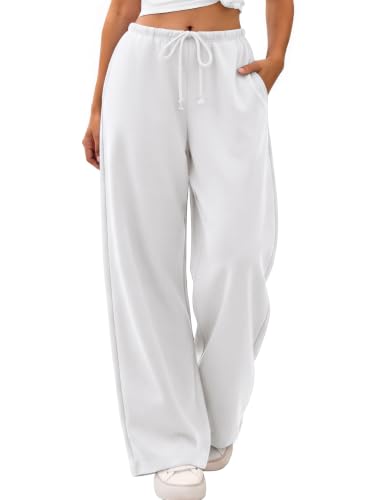 ATHMILE Womens White Wide Leg Sweatpants Long Straight Streetwear Drawstring Low Waist Casual Loose Baggy Workout Pants 2026
