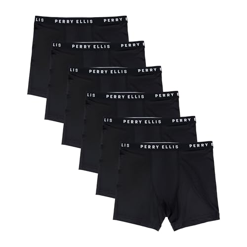 Perry Ellis Men's 6-pack Microfiber Boxer Briefs Soft Stretch Fabric With Supportive Fit, Black, M