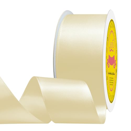 Image of Double Face Cream Satin Ribbon 1-1 /2 inch X 25 Yards Polyester Cream Ribbon for Gift Wrapping Very Suitable for Weddings Party Hair Bow Invitation Decorations and More