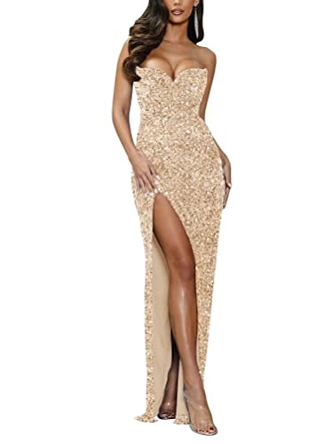Sparkly Memriad Prom Dress Strapless Sweetheart Sexy Bodycon Formal Dress Slit Party Cocktail Maxi Long Dress for Women