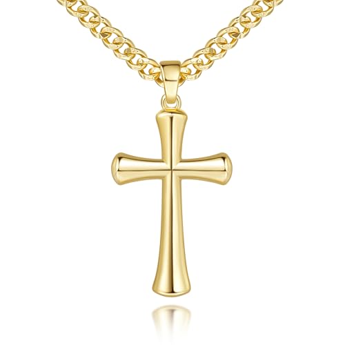 14K Gold Necklace for Men Gold Cross Necklace for Men Cross Pendant Necklaces for Mens Bold and Unique Bone-Style Shape Crosses Chain Necklaces for Mens