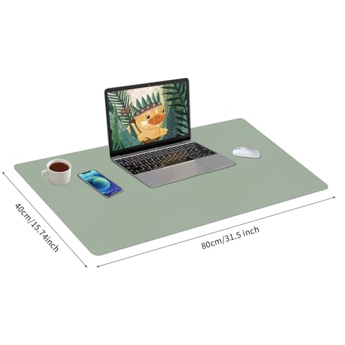 Image of Bloss Leather Desk Mat, Large Mouse Pad, Non-Slip Desk Protector Mat, Leather Desk Blotter, Waterproof Desk Pad for Office Home Decor /Grey Green(31.5x15.7 Inches)