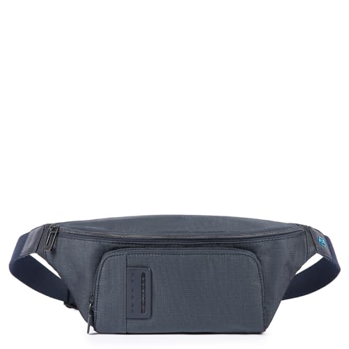 Piquadro P16 Gürteltasche aus Leder und Stoff, blau, Taglia Unica, Sportliche Gürteltasche