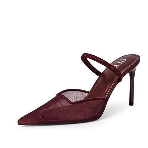Mesh Heels for Women Pumps Closed Pointed Toe High Heels Stiletto Heeled Mules Sandals Dress Shoes