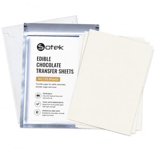 Sotek Blank Chocolate Transfer Sheets 25 pcs A4 (8.3'X11.7'), Edible-transfer-sheets for White...