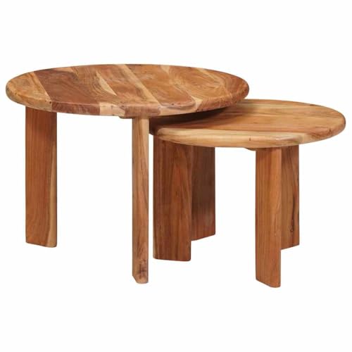 vidaXL Tables Basses gigognes 2 pcs Marron Bois d'Acacia Massif, Salon, Rond, Moderne, Confort et Style pour des Moments de détente et des Rencontres...