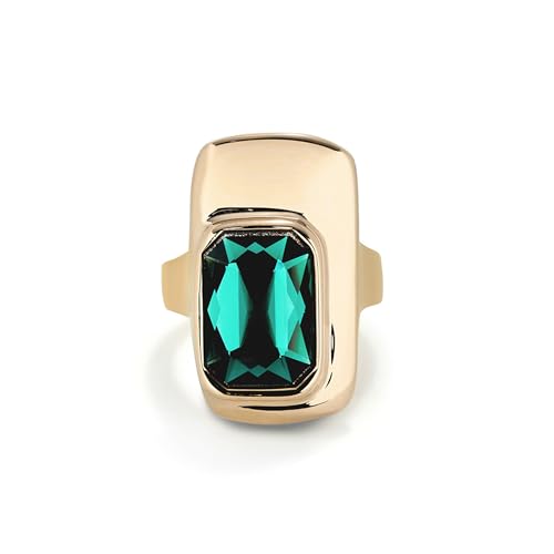 Bague en alliage de métal plaqué or 18 carats UNOde50 avec grand cristal facetté vert