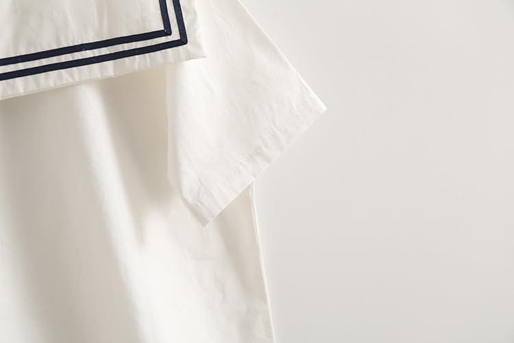 BAIMORE Teen Girls Japanese Style Asymmetrical Striped Sailor Collar Tie Front Short Sleeve Blouse4