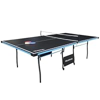 9FT Full Size Folding Table Tennis Table Indoor with Wheels & Solo Trainer Mode - Foldable Ping Pong Table - Black (274 x 152 x 76 CM)