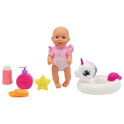Dream Collection Water Baby Doll in Unicorn Floater - Accessories for Realistic Pretend Play Posable Soft Body Star Toy Lotion & Soap Case - 12
