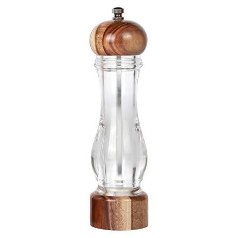 KKC HOME ACCENTS Wooden Sea Salt Grinder,Salt Mill,Coarse Salt Grinder,Wood and Acrylic,Refillable Salt Grinder Mill for Pink Himalayan Salt or Pepper,Adjustable Coarseness Fine to Coarse,8 inch Cover