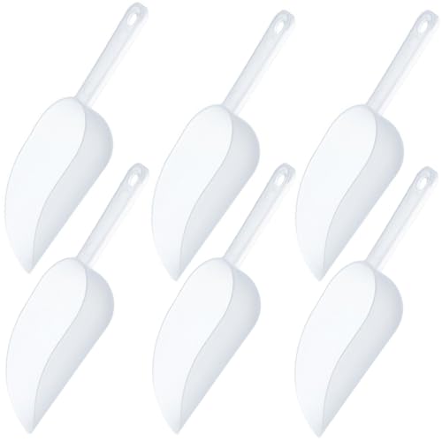 6 Pcs Scoops for Food, Ice Scoop, Candy Scoop, Popcorn Scoop, White Oval, Dishwasher Safe Buffet Flour Sugar Scoop, for Rice Ice Cream Flour Sugar Coffee Beans Melon Seeds Food Shovel