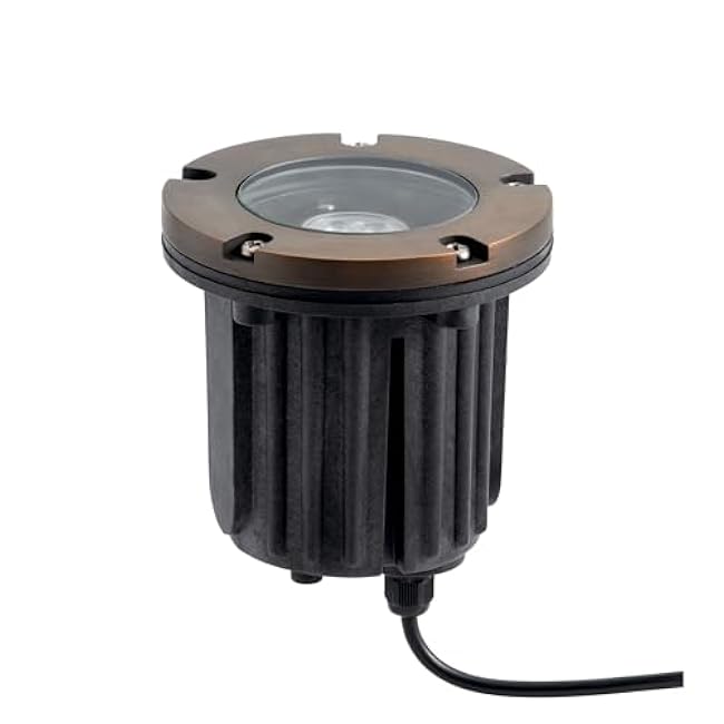 KICHLER 12V In-Ground Landscape Light in Centennial Brass with Brass Trim, Durable Landscape Lighting Accessory, 15495CBR, (5 H x 5 Dia)