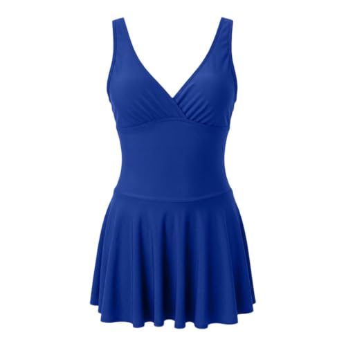 Traje de baño de una pieza con cuello en V y falda ajustable para mujer negro 6
